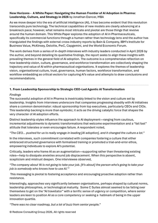 New Horizons - A White Paper: Navigating the Human Frontier of AI Adoption in Pharma - Page 1